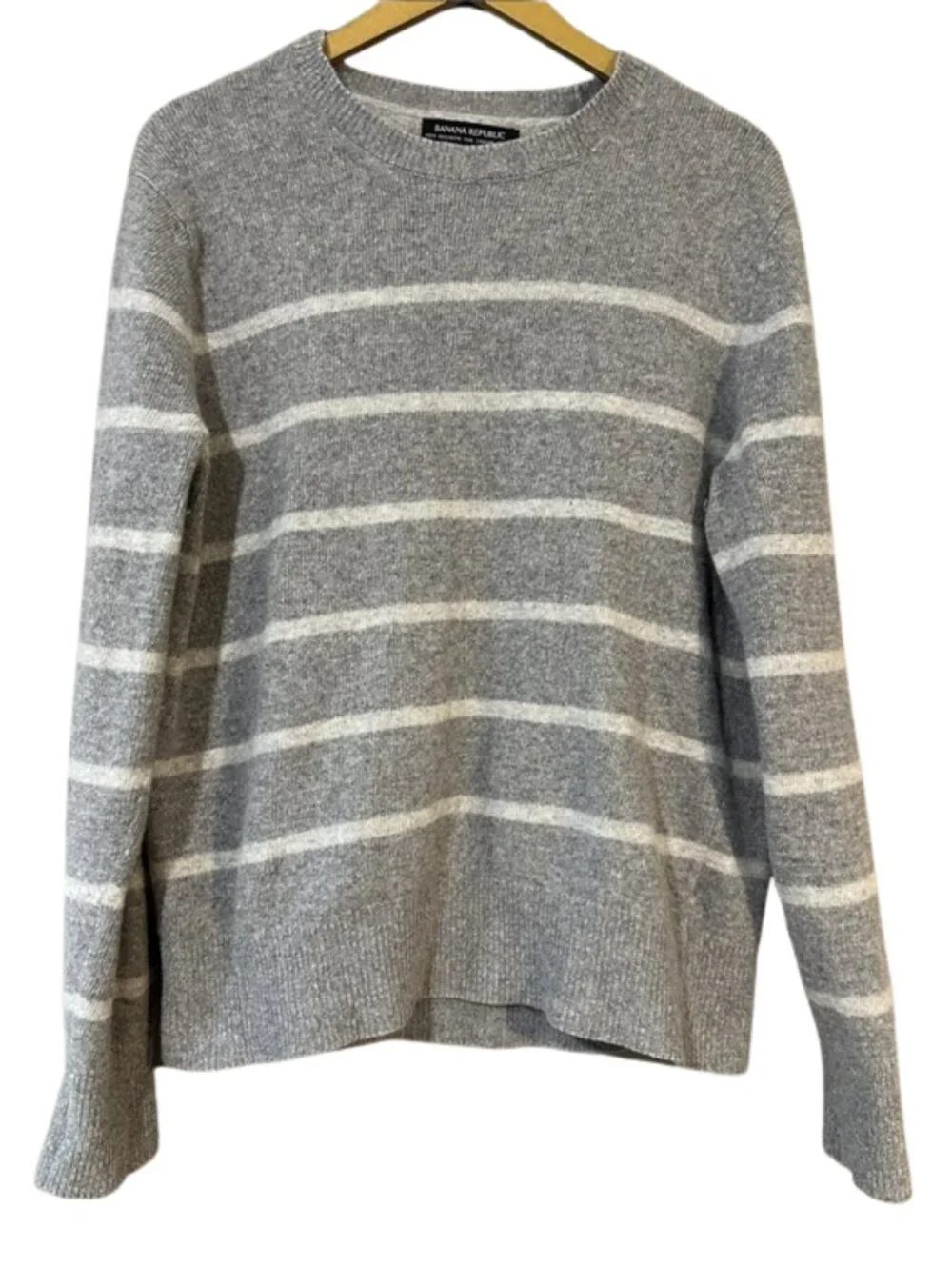 Banana Republic Gray Striped Merino Wool Blend Sweater Size Large Lightweigt